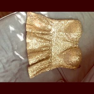 Strapless gold sequin top